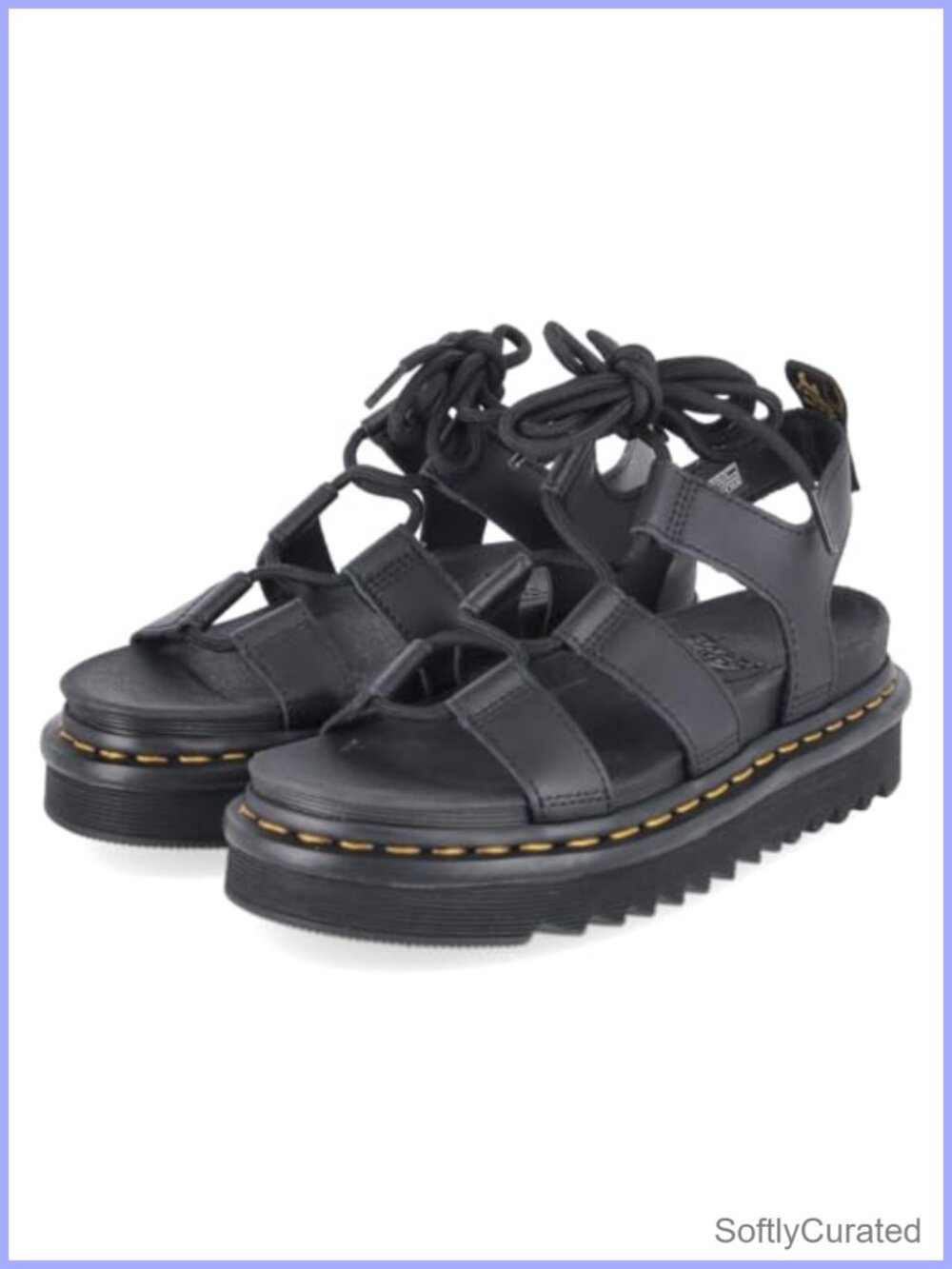 Platform Lace Up Sandals PU Coated Leather Heeled Casual